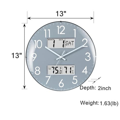 Nbdeal 13-Inch Analog Silent Wall Clock with Calendar Temperature & Humidity (Grey) - color: Gray