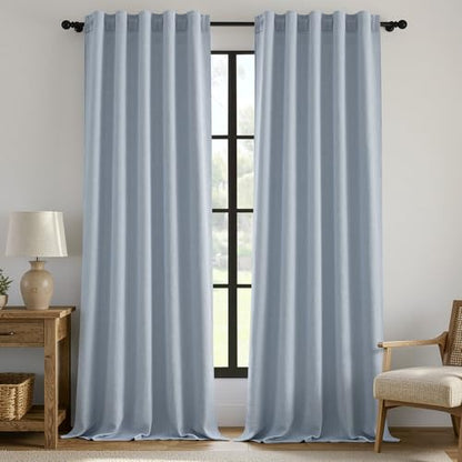 MIULEE Thick Linen Curtains, 42Wx90L, Light Blue Semi Sheer Linen Textured - color: Chambray Blue, size: 42"W x 90"L (Pack of 2)