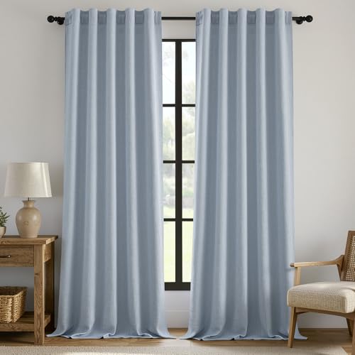 MIULEE Thick Linen Curtains, 42Wx108L, Light Blue Semi Sheer Linen Textured - color: Chambray Blue, size: 42"W x 108"L (Pack of 2)