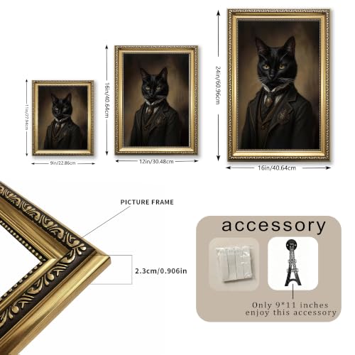 Vintage Anthropomorphic Black Cat Framed Wall Art Royal Pet Portrait Canvas Print Gothic Animal Oil Painting Antique Moody Victorian Decor for Living Room Bedroom Kitchen Home Office Gallery Wall Decor Gift for Art Lovers Friends New Homeowners - color: B