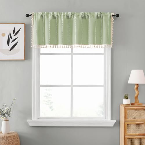 BTTN Small Boho Linen Striped Window Valance Curtain, 52Wx18L, Sage Green - color: Sage Green, size: 52"W x 18"L (Pack of 1)