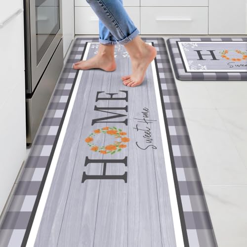 Kitchen Mats 2PCS, Anti Fatigue Rugs, 17.3x30+17.3x70in, Grey - color: Grey, size: 17.3’’x 30’’+ 17.3’’x 70’’
