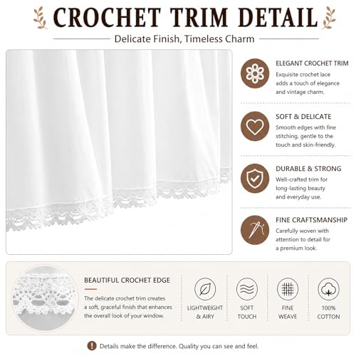 White Cotton Crochet Edge Window Valance, 18" L x 40" W, 2 Panels - color: White, size: 18"L x 40"W (Pack of 2)
