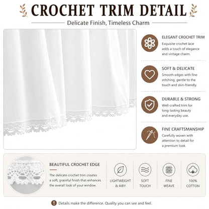White Cotton Crochet Edge Window Valance, 14" L x 40" W, 2 Panels - color: White, size: 14"L x 40"W (Pack of 2)