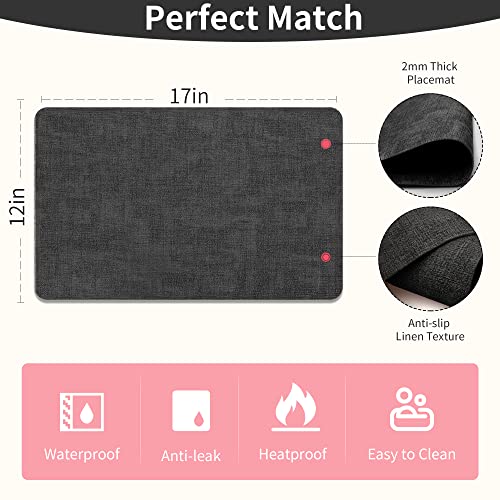 Maxpearl Faux Leather Placemats Set of 6, Easy to Clean, Dark Grey - color: Dark Grey