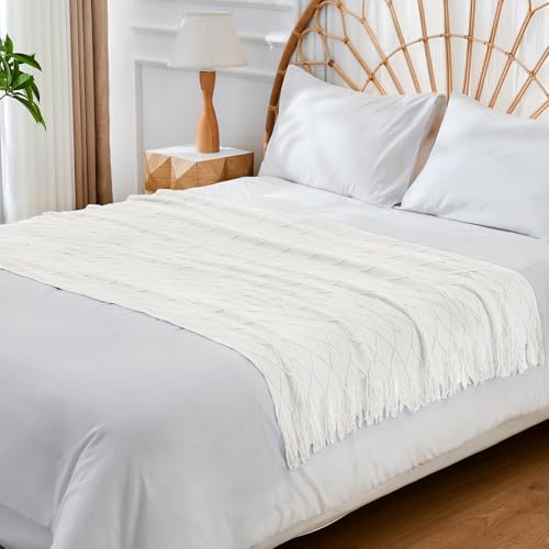 inhand Off White Knitted Throw Blanket for Couch and Bed, 50"x60" - color: A(off White), size: 50"x60"