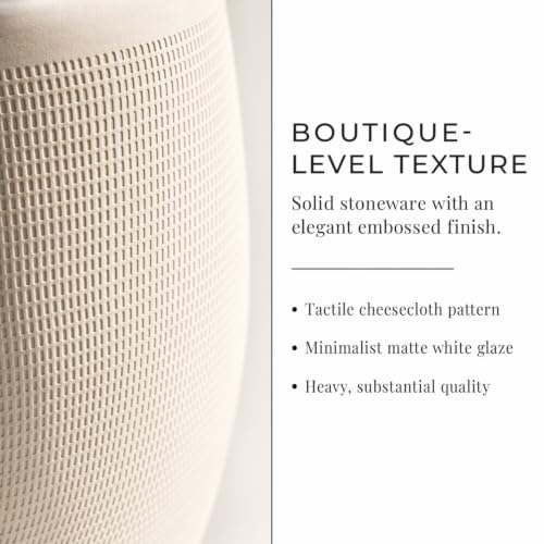 Creative Co-Op Large Matte White Embossed Stoneware Planter - color: Matte White