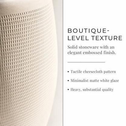 Creative Co-Op Large Matte White Embossed Stoneware Planter - color: Matte White