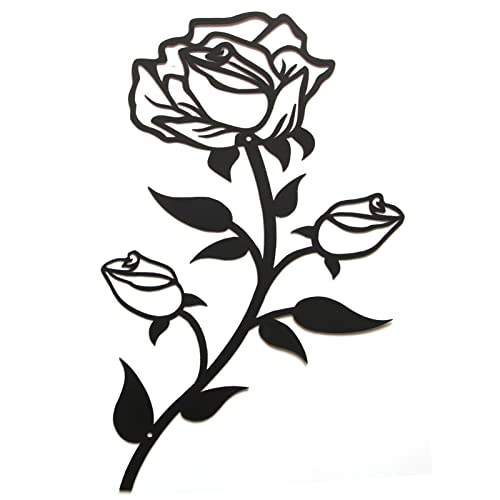 ESTART Black Metal Rose Flower Wall Decor, 15" H Floral Wall Art - color: 1 Piece