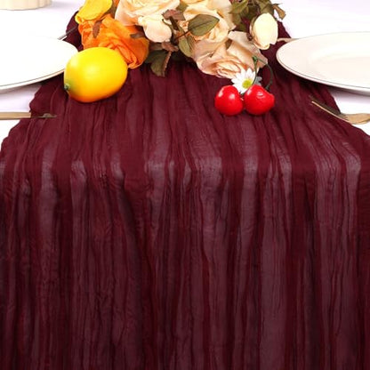 6 Pack Burgundy Cheesecloth Table Runner 35 x 120 Inch - color: Burgundy, size: 6 Pcs - 10 Ft