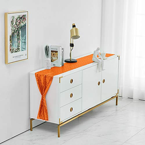 Pufogu 12 x 72 inches Orange Sequin Table Runner, 2 Packs - color: Orange