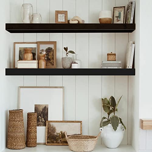 QEEIG Long Floating Shelves for Wall (Black, Set of 2, 35.4") - color: B. Black, size: 35.4"
