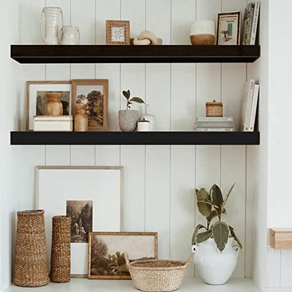 QEEIG Long Floating Shelves for Wall (Black, Set of 2, 35.4") - color: B. Black, size: 35.4"