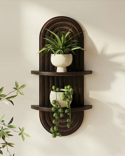 Bamworld Boho Wall Decor Plant Wall Shelf Wood Plant Holder Walnut 2PCS - color: Walnut, size: 16.7'' -1 Pcs