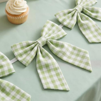 Flutesan 8 Ft Sage Green Gingham Bow Garland, Fabric Bow Farmhouse Decor - color: Sage Green, style: Gingham