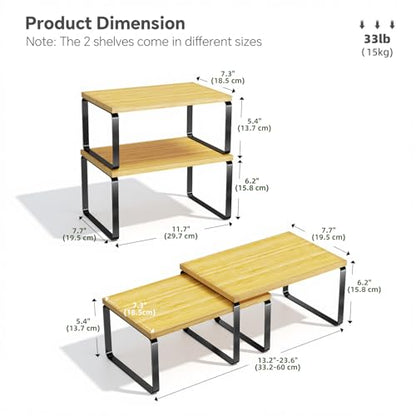 Simple Trending Bamboo Cabinet Organizer Shelf, Set of 2 Kitchen Counter Shelves, Stackable Expandable Spice Rack Kitchen Storage, Black and Natural Beige - size: Set of 2 Shelves