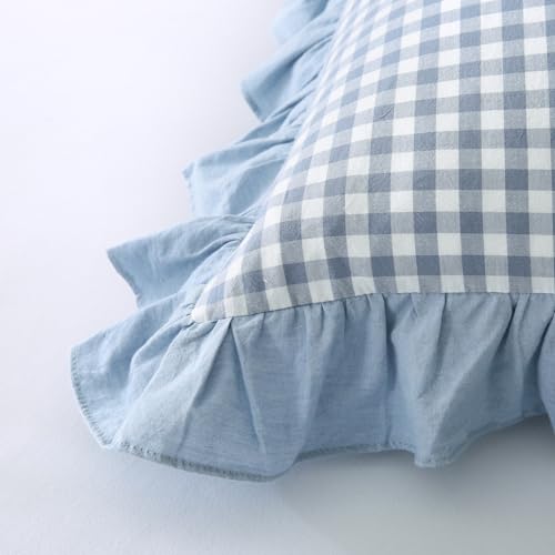 Mywinlle Dusty Blue Plaid Ruffle Gingham Throw Pillow Covers 20"x20" - color: Blue Plaid, size: 20" x 20" (Pack of 2)