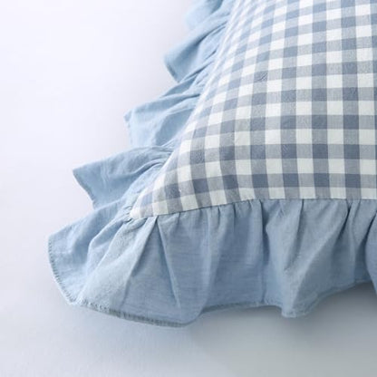 Mywinlle Dusty Blue Plaid Ruffle Gingham Throw Pillow Covers 20"x20" - color: Blue Plaid, size: 20" x 20" (Pack of 2)