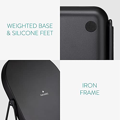 Navaris Vanity Mirror with Tray - Table Top Mirror with Metal Stand and Storage - 7" x 9" Mirror Size - For Makeup, Tabletop, Desk - Black Finish