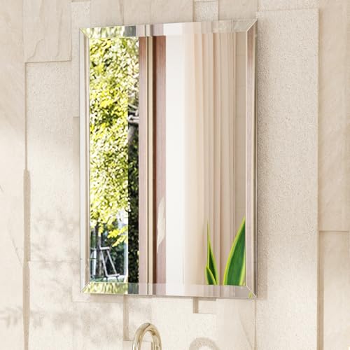 VocalStar Frameless Bathroom Mirror, 22" x 30" Rectangle Wall Mirror with Beveled Edge, Modern Decorative Vanity Mirrored for Living Room, Entryway, Bedroom | 1/4-Inch Shatterproof Glass - size: 22"L x 30"W