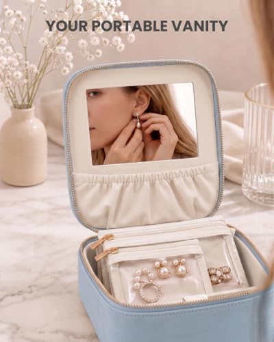 Lolalet Travel Jewelry Organizer for Women, Jewelry Case with Mirror - color: Blue