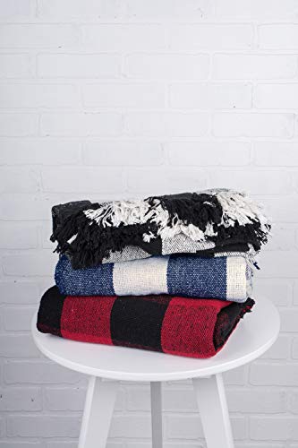 DII Buffalo Check Collection Rustic Farmhouse Throw Blanket with Tassles, 50x60, Navy/Off-White - color: Navy/Off-white, size: 50x60"
