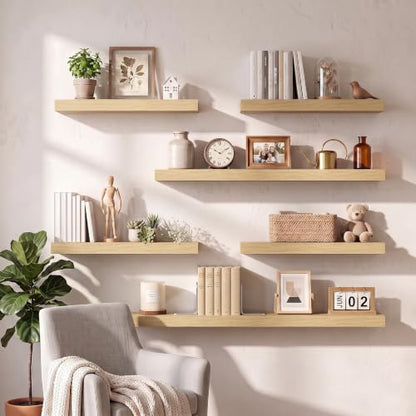 Dreamland 72Inch Oak Floating Shelves 10" Deep Wall Mounted Set of 1 - color: Oak, size: 10"D x 72"L