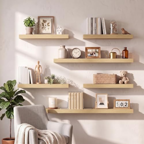 Dreamland 36Inch Floating Shelves 8" Deep Wall Mounted Set of 2 Oak - color: Oak, size: 8"D x 36"L