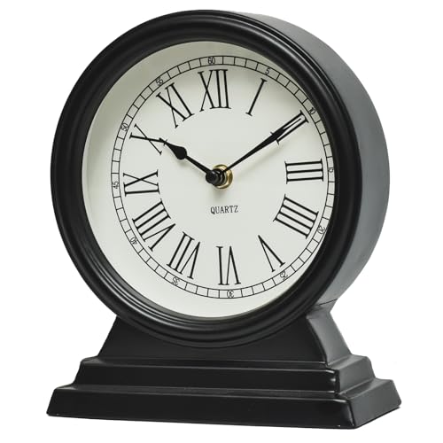 EMAX HOME Black Mantel Clock - Classy Vintage Style Table Clock for Living Room Décor,Silent Non-Ticking Mantel Clocks for Living Room - color: Black