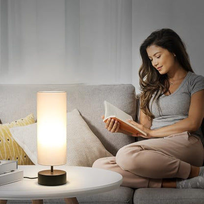 3 Way Dimmable Touch Control Table Lamp, Bedside Table Lamp with Dark Brown Base, Modern Nightstand Lamp with Beige Shade, Simple Night Light for Bedroom Living Room Home Office, 9W LED Bulb Included - color: Brown Base with Beige Shade
