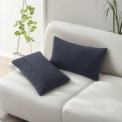 HAUSSY Pack of 2 Boucle Lumbar Throw Pillow Covers 12x20 Inch, Navy Blue - color: Navy Blue, size: 20" x 12" (Pack of 2)