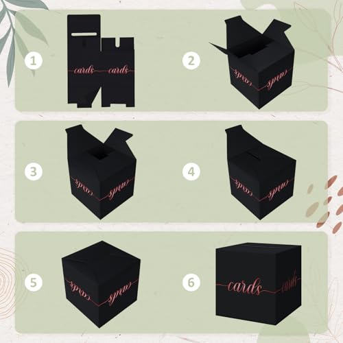 QIKSION Elegant Black Card Box for Party, Rose Gold Foil Wedding Card Box - color: Black and Rose Gold Foil