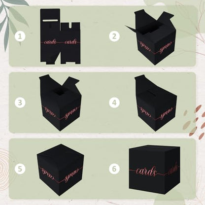 QIKSION Elegant Black Card Box for Party, Rose Gold Foil Wedding Card Box - color: Black and Rose Gold Foil