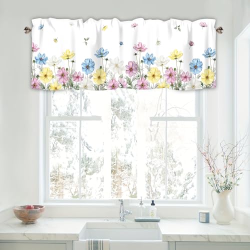 Floral Kitchen Valance Curtains Window Treatments 42x12 Inch - color: Lst-hh01442, size: 42"W x 12"L (Pack of 1)
