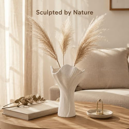 Flower vase, Ceramic vase, Textured White Ceramic Vase, Modern Wave Shaped Decorative Vase for Home Tabletop Living Room Centerpiece Decor