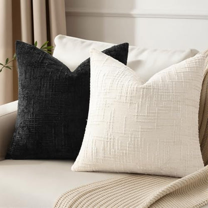 Pallene Black Textured Chenille Throw Pillow Covers 16x16 Set of 2 - color: Black, size: 16" x 16" (Pack of 2)