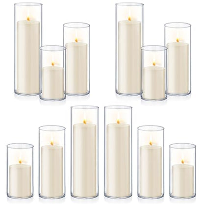 24 PCS Ivory White Pillar Candles with Glass Candle Holders Clear Hurricane Candle Holders Glass Cylinder Vases for Centerpieces Wedding Party, Event, Home Office (12 Candles+12 Candle Hoders) - style: 24 PCS Ivory White