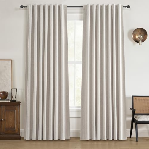 94 Inch Long Blackout Curtains 2 Panel Set, Pleated Boho Farmhouse Curtain for Living Room/Bedroom Darkening/Thermal/Noise Reduction Textured Flax Linen Drapes Hook&Rings Included (50"x94"x2 Natural) - color: Natural Linen, size: 50"W x 94"L (Pack of 2)