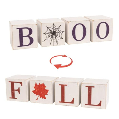 Fall Halloween Tiered Tray Decor, 4 Pcs Double-Sided Wooden Signs