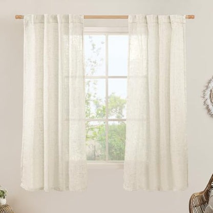 LAMIT Natural Semi Sheer Linen Curtains 60 Inch for Bedroom, 2 Panels - color: Natural, size: 34"W x 60"L (Pack of 2)