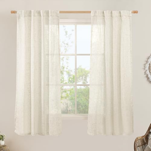 LAMIT 63 Inch Semi Sheer Linen Curtains for Bedroom Living Room, 2 Panels - color: Natural, size: 34"W x 63"L (Pack of 2)