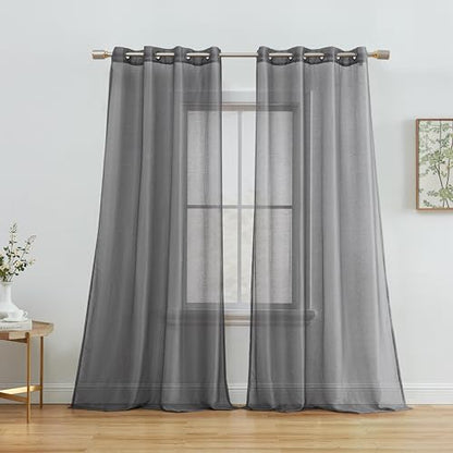 HLC.ME Semi Sheer Grommet Curtains, 2 Panels, 54x95 Inch, Charcoal Grey - color: Charcoal Grey, size: 54"W x 95"L (Pack of 2)
