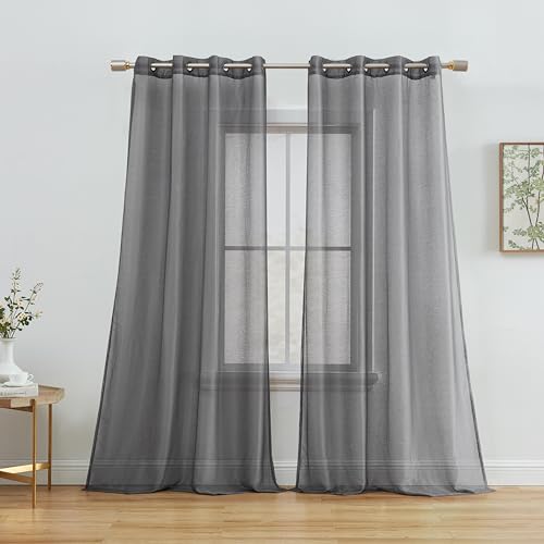 HLC.ME Semi Sheer Grommet Curtains, 2 Panels, 54x72 Inch, Charcoal Grey - color: Charcoal Grey, size: 54"W x 72"L (Pack of 2)