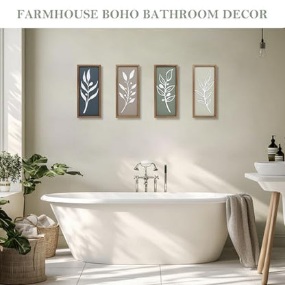3D Tree Leaf Wooden Framed Boho Wall Art (Set of 4) - color: Multi Colors, size: 7"X16"