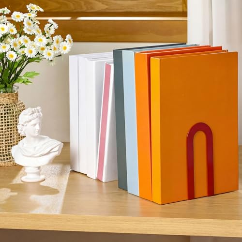 Chunful 6 Pcs Red Metal BookEnds Shelves, 7.5 x 5.75 x 3.5 in - color: Red, size: 7.5*5.75*3.5inch