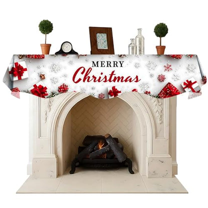 NYZE Christmas Mantel Scarf 70 x 17 Inch Fireplace Mantel Scarf Cover Decoration for Christmas Fireplace Scarf Shelf Top Runner Holiday Winter Home Decor - size: 70 x 17 in, style: Merry Xmas 2