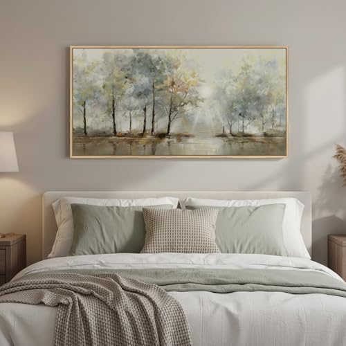 Large Framed Modern Nature Landscape Wall Art for Living Room, 60x30 Inch - color: Yellow and Brown