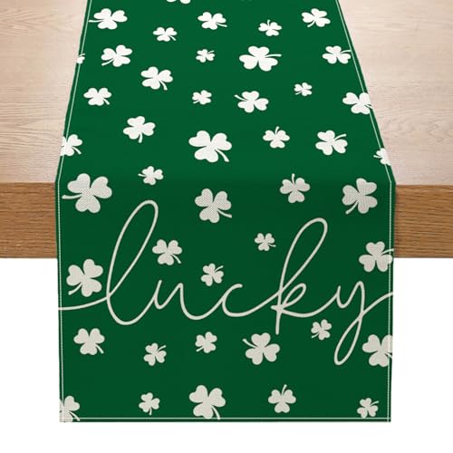 ONFAON St Patricks Day Table Runner 13 x 72 Inch,Green Lucky Shamrock Seasonal Spring Holiday Table Decorations Home Party Kitchen Dining Table Decor - size: St Patricks 02
