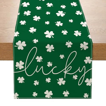 ONFAON St Patricks Day Table Runner 13 x 72 Inch,Green Lucky Shamrock Seasonal Spring Holiday Table Decorations Home Party Kitchen Dining Table Decor - size: St Patricks 02