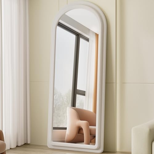 Floor Mirror, Full Length Mirror with Stand, 63"x24" Freestanding Arched Mirror Full Length Hanging or Leaning, Wall Mounted Mirrors with Flannel Frame, Large Mirrors for Bedroom (White) - color: Arched - White